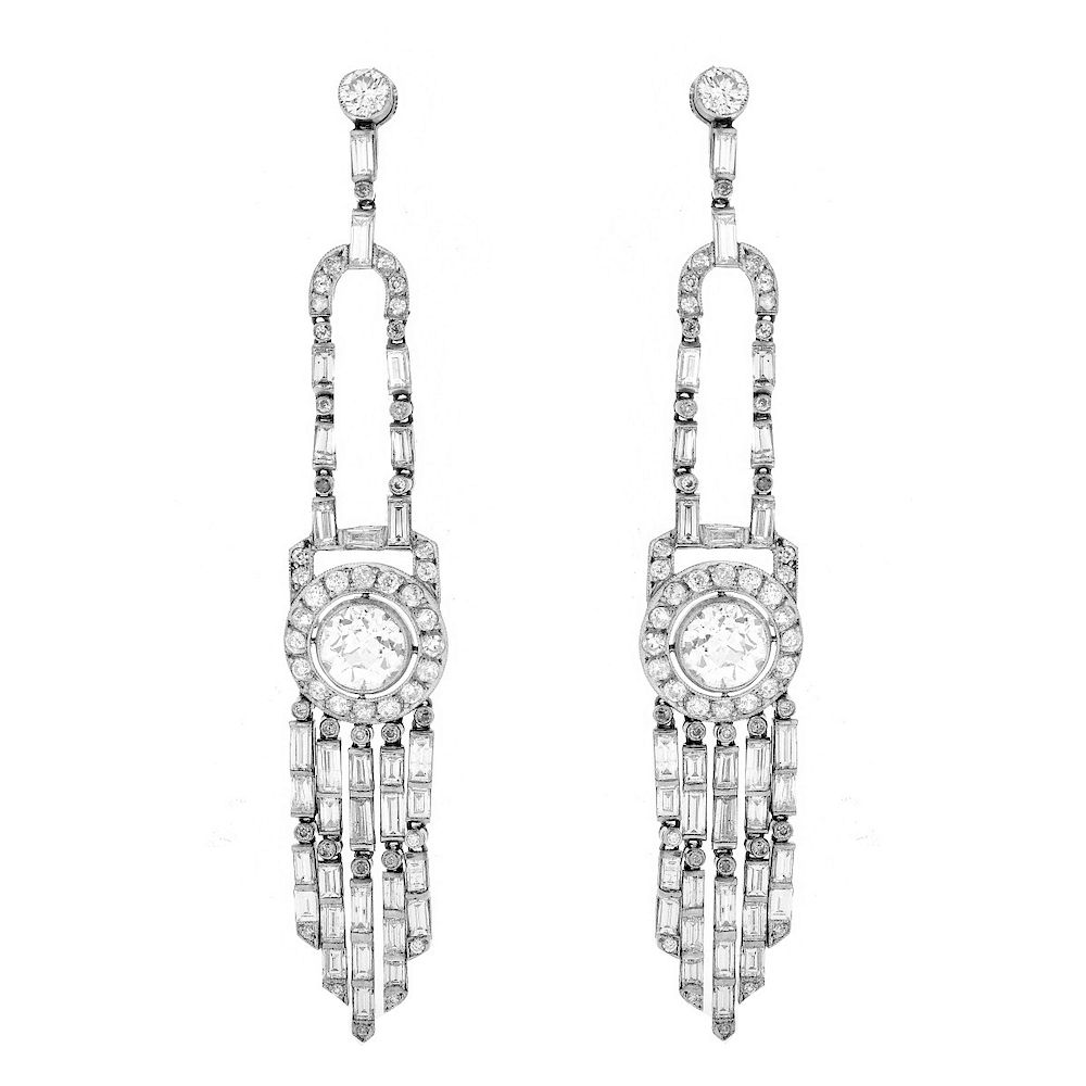 Appraisal: ct TW Diamond and Platinum Earrings Art Deco Approx Carat