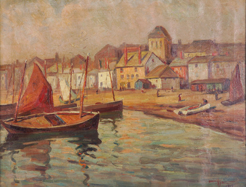 Appraisal: Edgar Hewitt Nye American - Village Harbor Oil on canvas