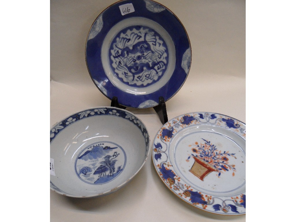 Appraisal: Chinese blue and white bowl dragon decorated plate and one