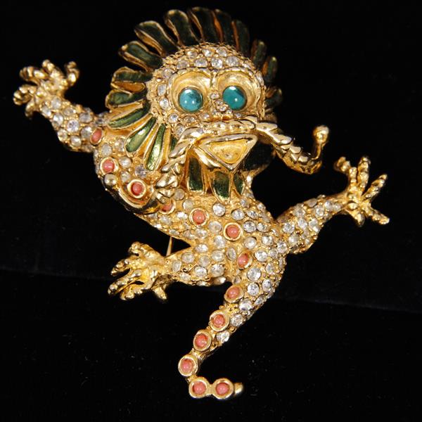 Appraisal: Pauline Rader gold tone pave and enamel climbing Dragon beast