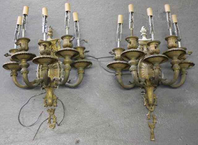 Appraisal: Pair of Quality Antique Gilt Bronze LightSconces Nice Neoclassical design