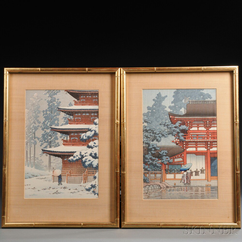 Appraisal: Pair of Woodblock Prints Japan th century Hasui Kawase -