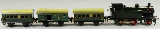 Appraisal: MARKLIN TMN ENGINE AND THREE CARS 'O' gauge electric -