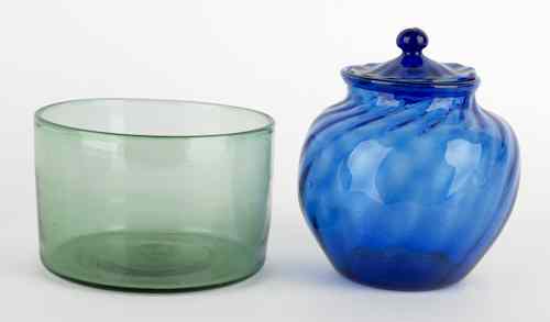 Appraisal: Cobalt blown glass covered sugar bowl th c h together