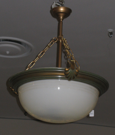 Appraisal: ART DECO POLYCHROMED LIGHT FIXTURE the central brass ring supporting