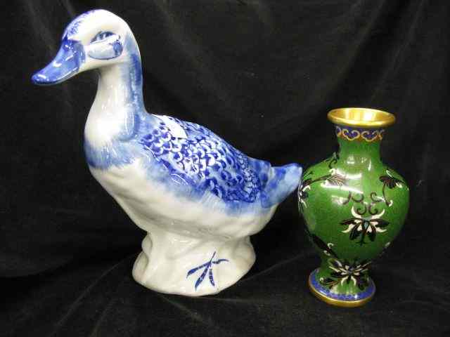 Appraisal: Oriental Items cloisonne vase a porcelain duck