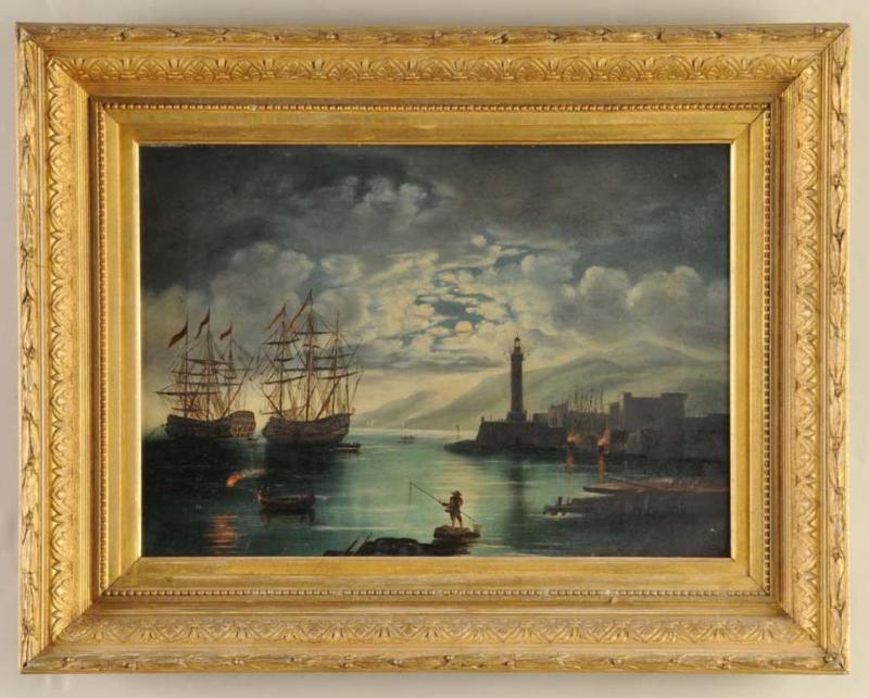 Appraisal: Continental Oil on Canvas Harbor Scene Description th Century Depicting