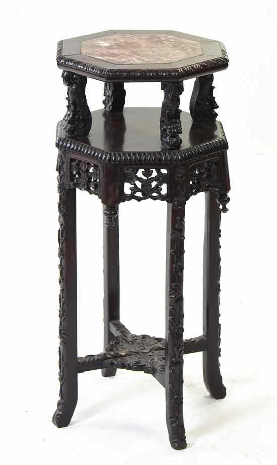 Appraisal: A Chinese Carved Hardwood Side Table having a marble inset