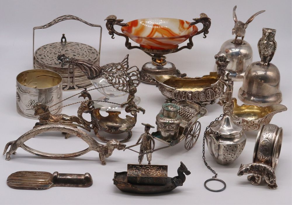 Appraisal: SILVER Assorted Continental Silver Objets d'Art Includes a German Bruckman