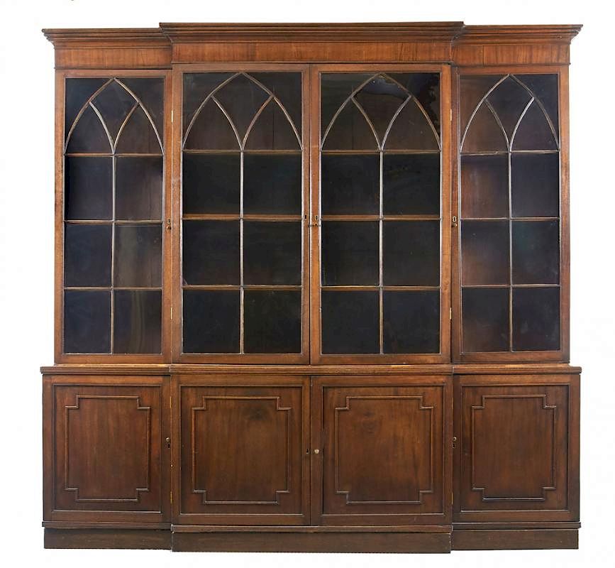 Appraisal: English mahogany step back breakfront bookcase English mahogany step back