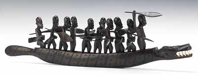 Appraisal: An African Sculpture of Men in a Boat With ten