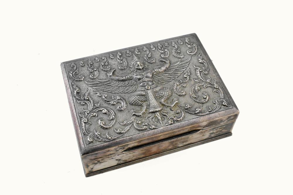 Appraisal: BURMESE STERLING SILVER CIGARETTE BOXMarked Sterling Chased with a winged