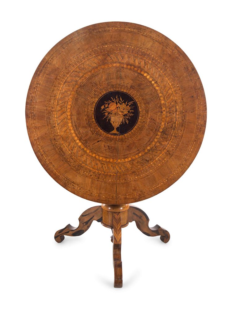 Appraisal: An Italian Marquetry Tilt-Top Center Table An Italian Marquetry Tilt-Top