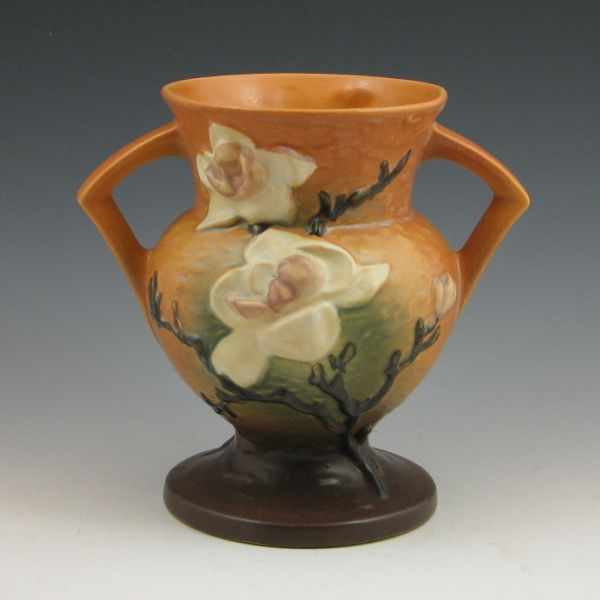 Appraisal: Roseville Magnolia handled vase in brown Marked Roseville - ''