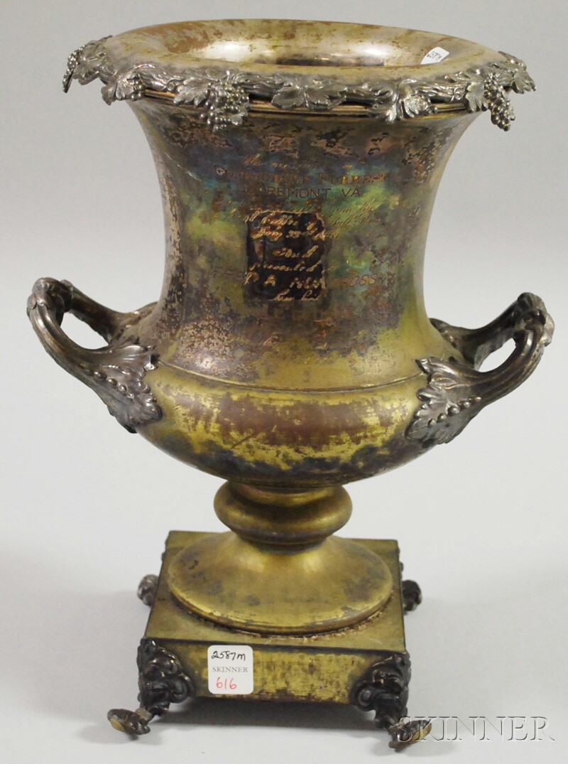 Appraisal: Civil War-related Silver-plated Urn America late th early th century