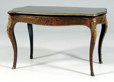 Appraisal: Boulle inlaid center table elaborately inlaid brass and tortoise surface