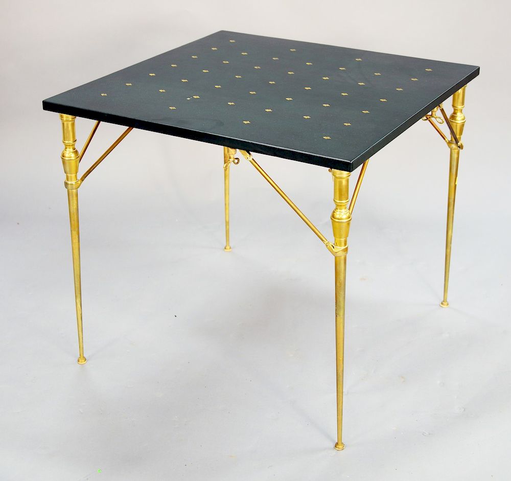 Appraisal: Leather top card table with brass legs ht in top