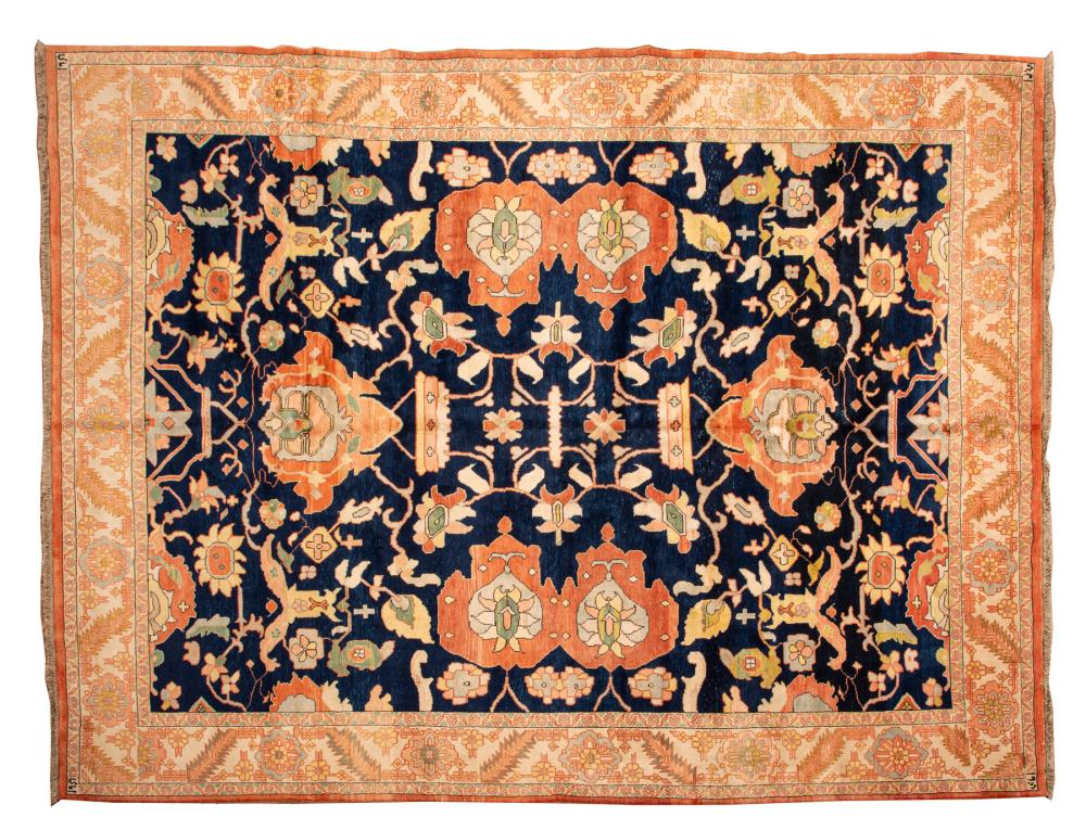 Appraisal: PERSIAN SERAPI CARPETPersian Serapi Carpet blue salmon and cream ground