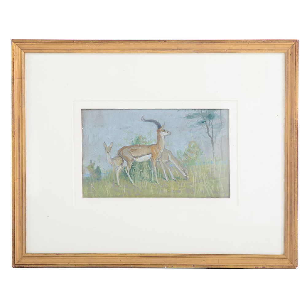 Appraisal: Louis J Feuchter Gazelles in a Park American - Gouche