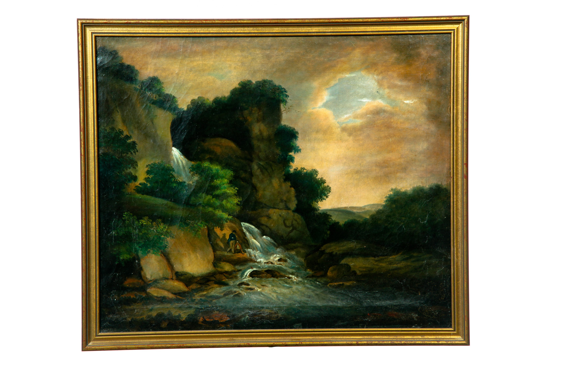 Appraisal: OIL ON CANVAS LANDSCAPE American mid th century Mountainous waterfall