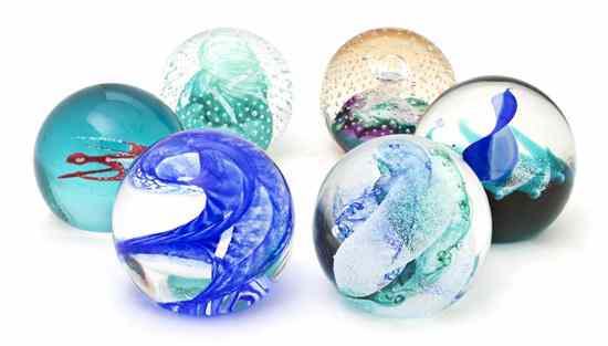 Appraisal: Six Caithness Glass Paperweights each of spherical form including Cauldron