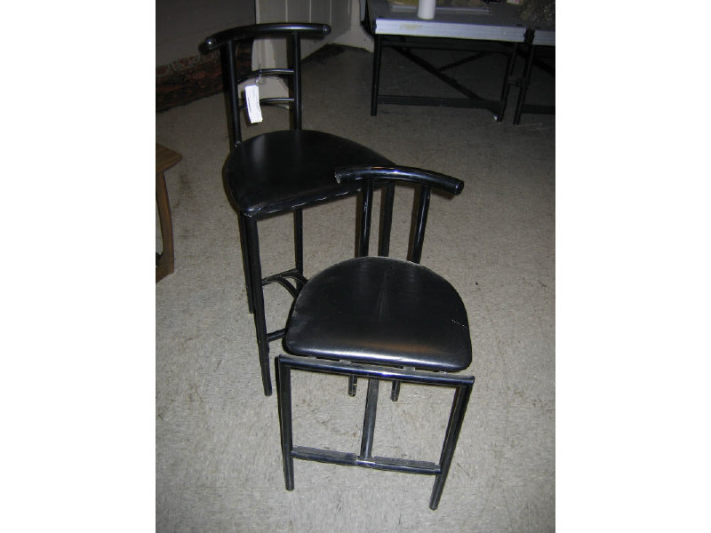 Appraisal: SIX BLACK METAL TUBULAR STOOLS comprising one tall stool h