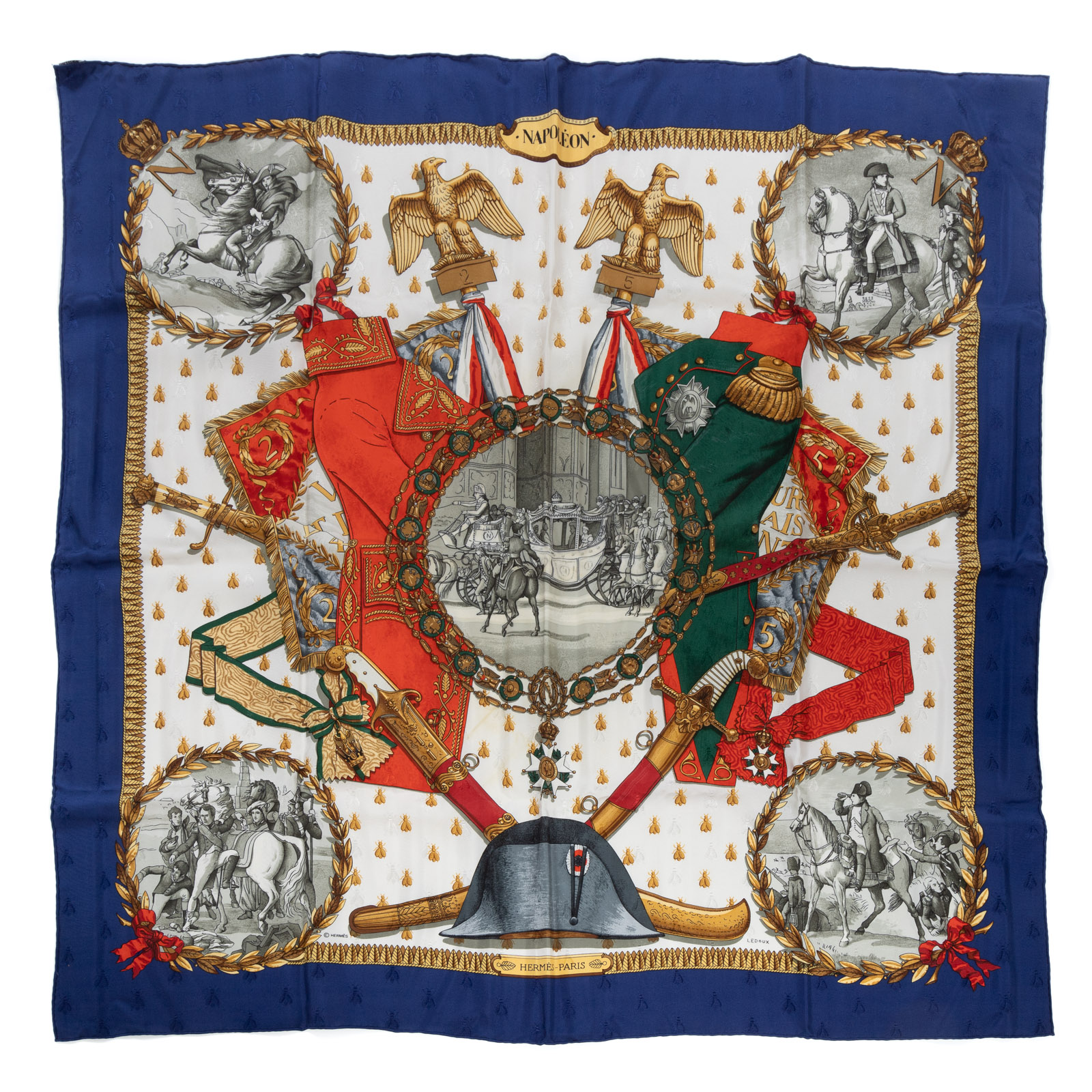 Appraisal: AN HERMES NAPOLEON SCARF Blue and multicolor Hermes cm silk