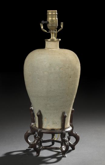 Appraisal: Chinese Crackle-Glazed Storage Jar th century now mounted as a