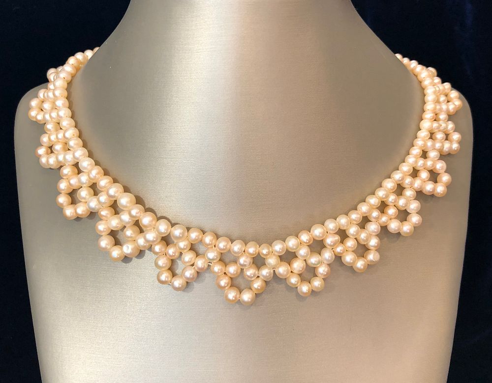 Appraisal: Woven White Seed Pearl Choker Necklace Woven White Seed Pearl