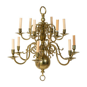 Appraisal: An American Brass Two Tier Twelve-Light Chandelier TH CENTURY Height