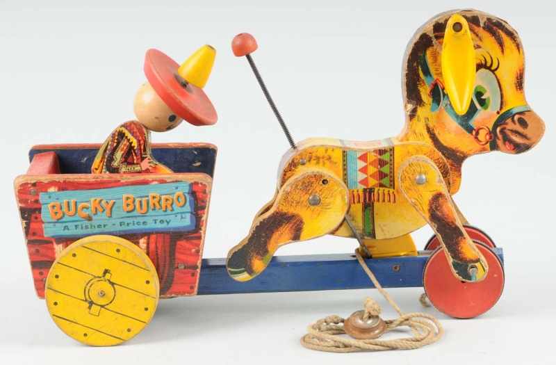 Appraisal: Paper on Wood Fisher Price Bucky Burro Toy Description Plastic