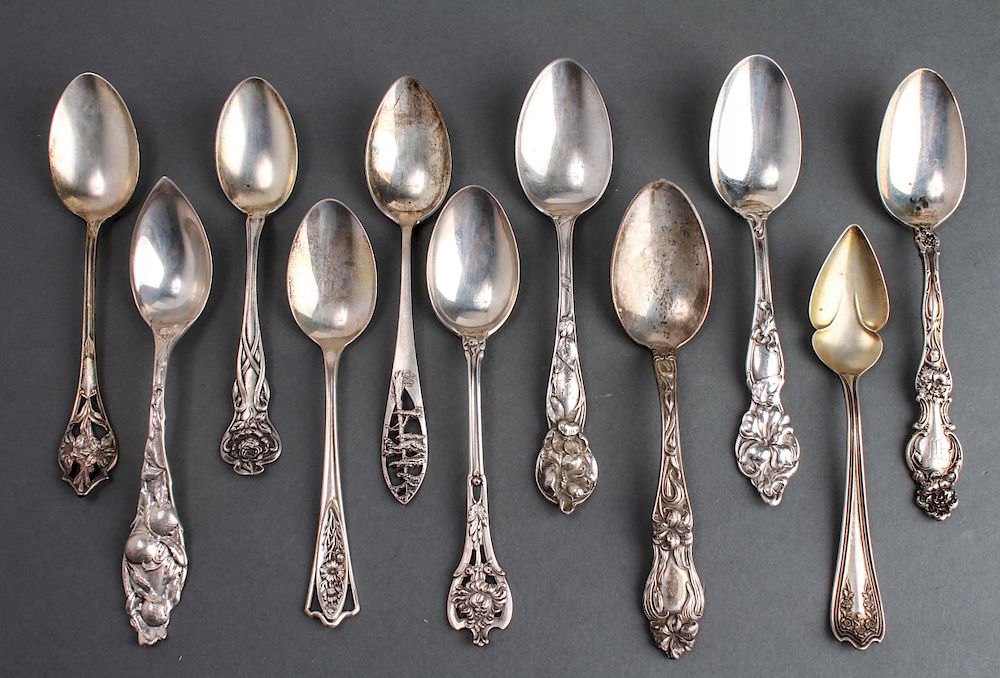 Appraisal: Art Nouveau Silver Tea Spoons Assorted Group of Group of