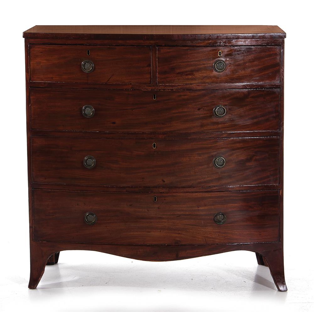 Appraisal: English inlaid mahogany bowfront chest of drawers circa crossbanded top