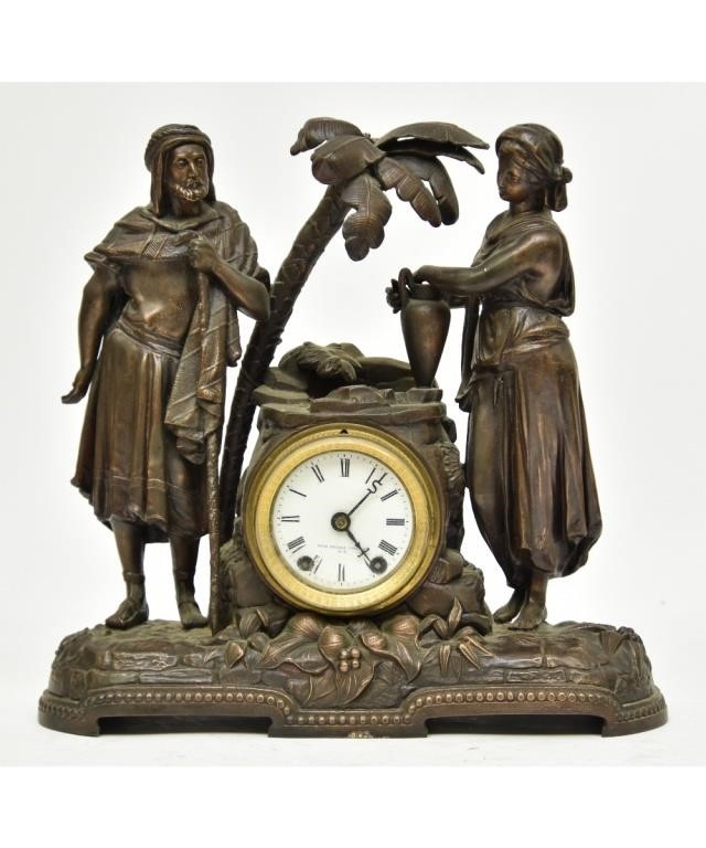 Appraisal: Seth Thomas patinated bronze white metal 'Oasis figural clock h