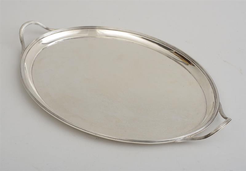 Appraisal: BULGARI STERLING SILVER TWO-HANDLED TRAY IN THE GEORGE III STYLE