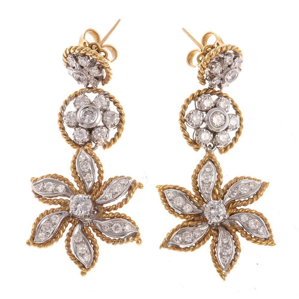 Appraisal: A Pair of Flower Dangle Earrings in K K yellow