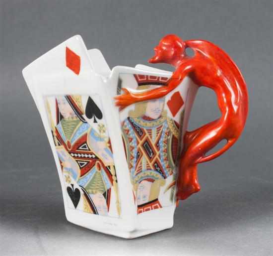 Appraisal: Royal Bayreuth porcelain Devil and Cards creamer late th century