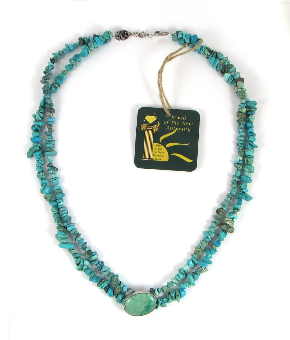 Appraisal: TURQUOISE HOWLITE AND STERLING SILVER NECKLACE - double strand of