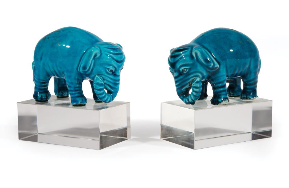 Appraisal: Pair of Chinese Export Turquoise Glazed Porcelain Elephants probably th