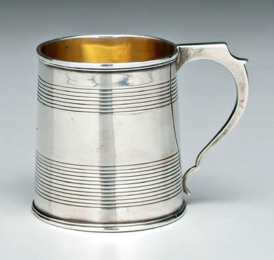 Appraisal: George IV English silver mug round tapering sides banded design