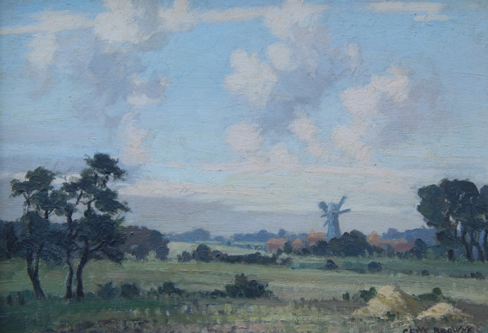 Appraisal: Clive Richard Browne - Windmill in Lincolnshire landscape oil on