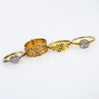 Appraisal: Grouping of Four Art Deco Karat Gold Rings Grouping of