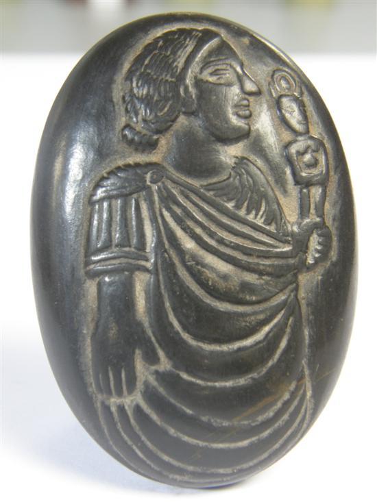 Appraisal: Pebble with carved Greek figure the reverse with Greek inscription