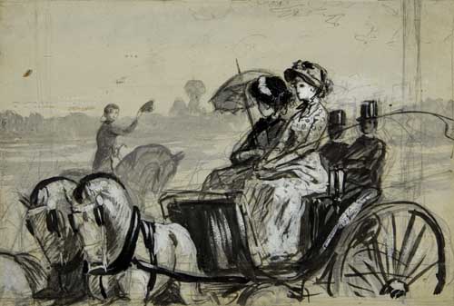 Appraisal: CONSTANTIN GUYS Deux femmes dans un voiture Pen and ink