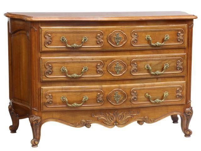 Appraisal: French Louis XV style fruitwood commode late th c serpentine-front