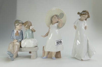 Appraisal: A collection of Nao figures to include young girl dressing