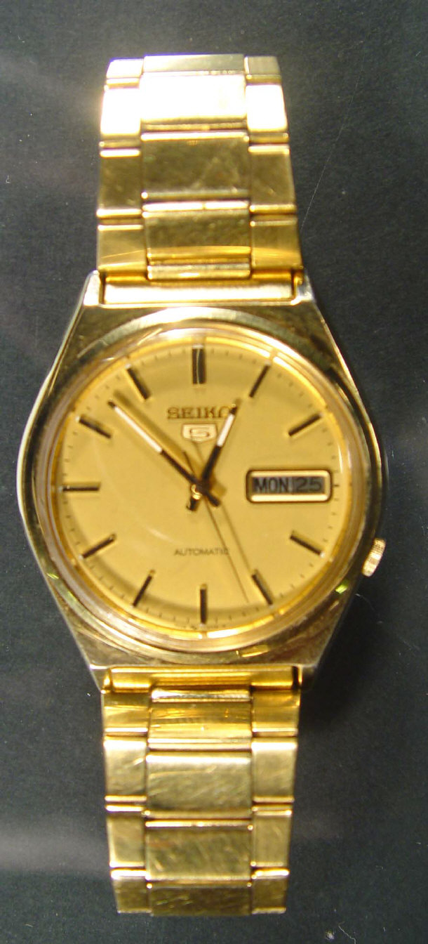 Appraisal: Seiko five gents gold plated wrist watch with steel bracelet