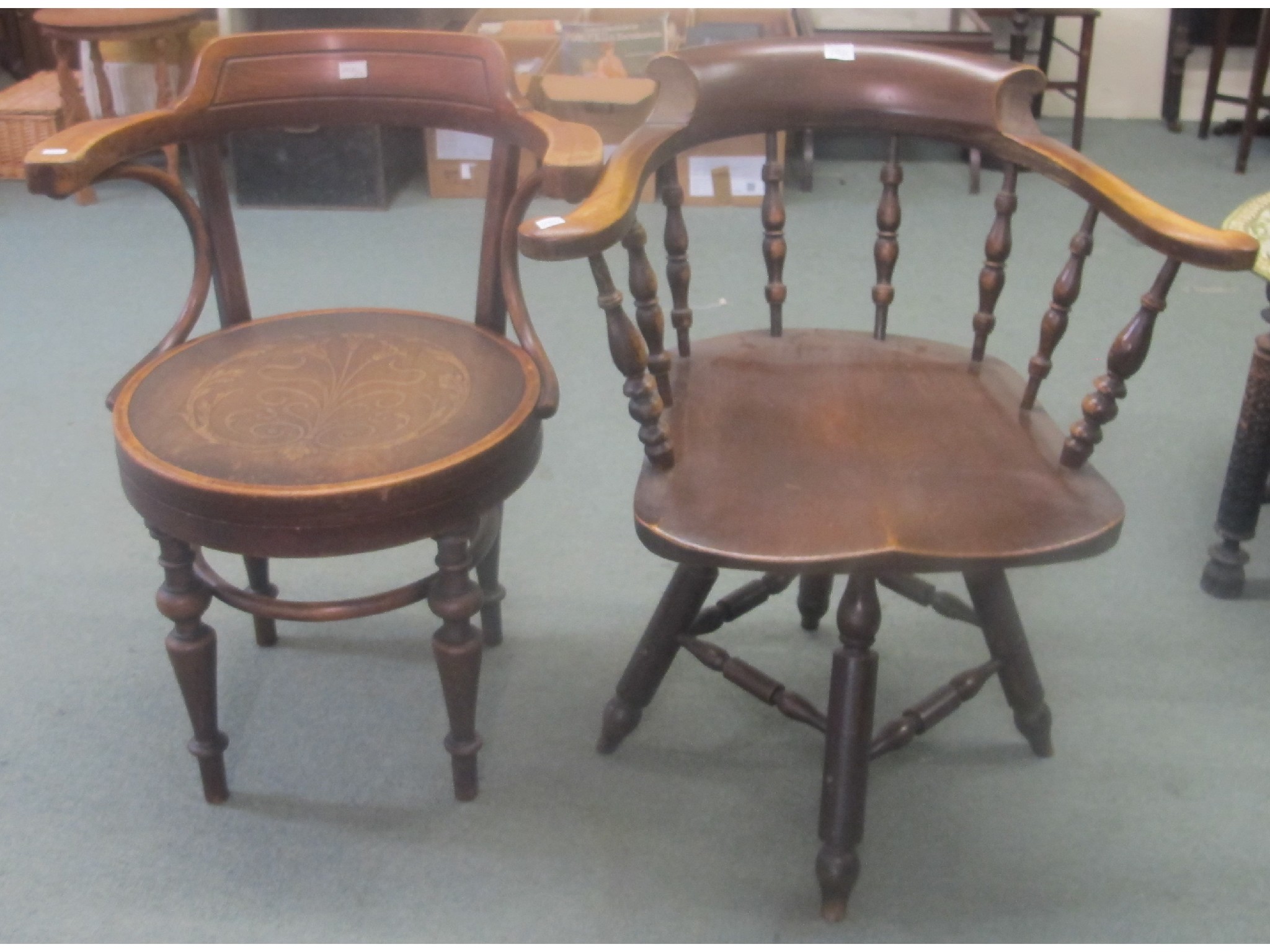 Appraisal: Victorian beech swivel office chair and another