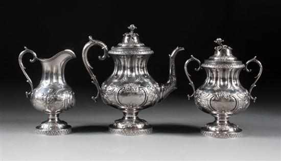 Appraisal: American Rococo Revival repousse silver three-piece coffee service William Wendell