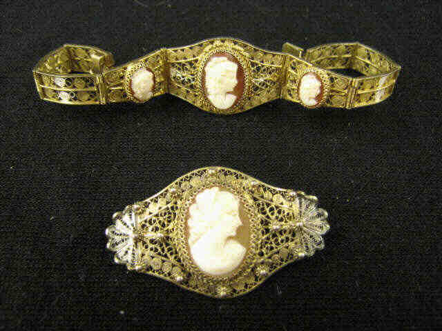 Appraisal: Silver Filagree Cameo Bracelet Brooch gold wash Italian fine carved